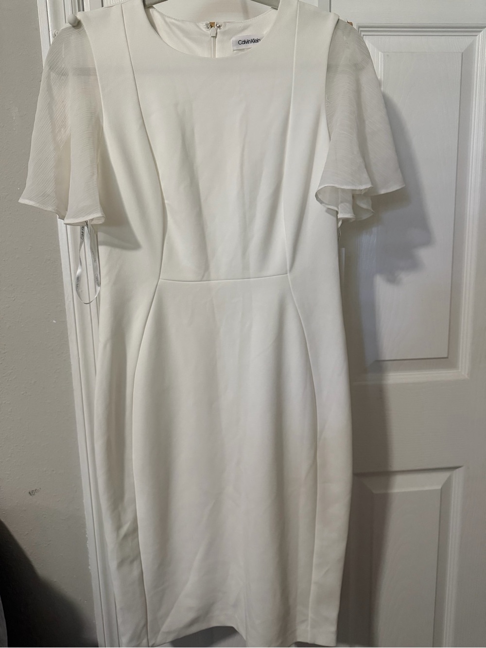 Calvin Klein Ivory Flutter-Sleeve Midi Sheath Dress
